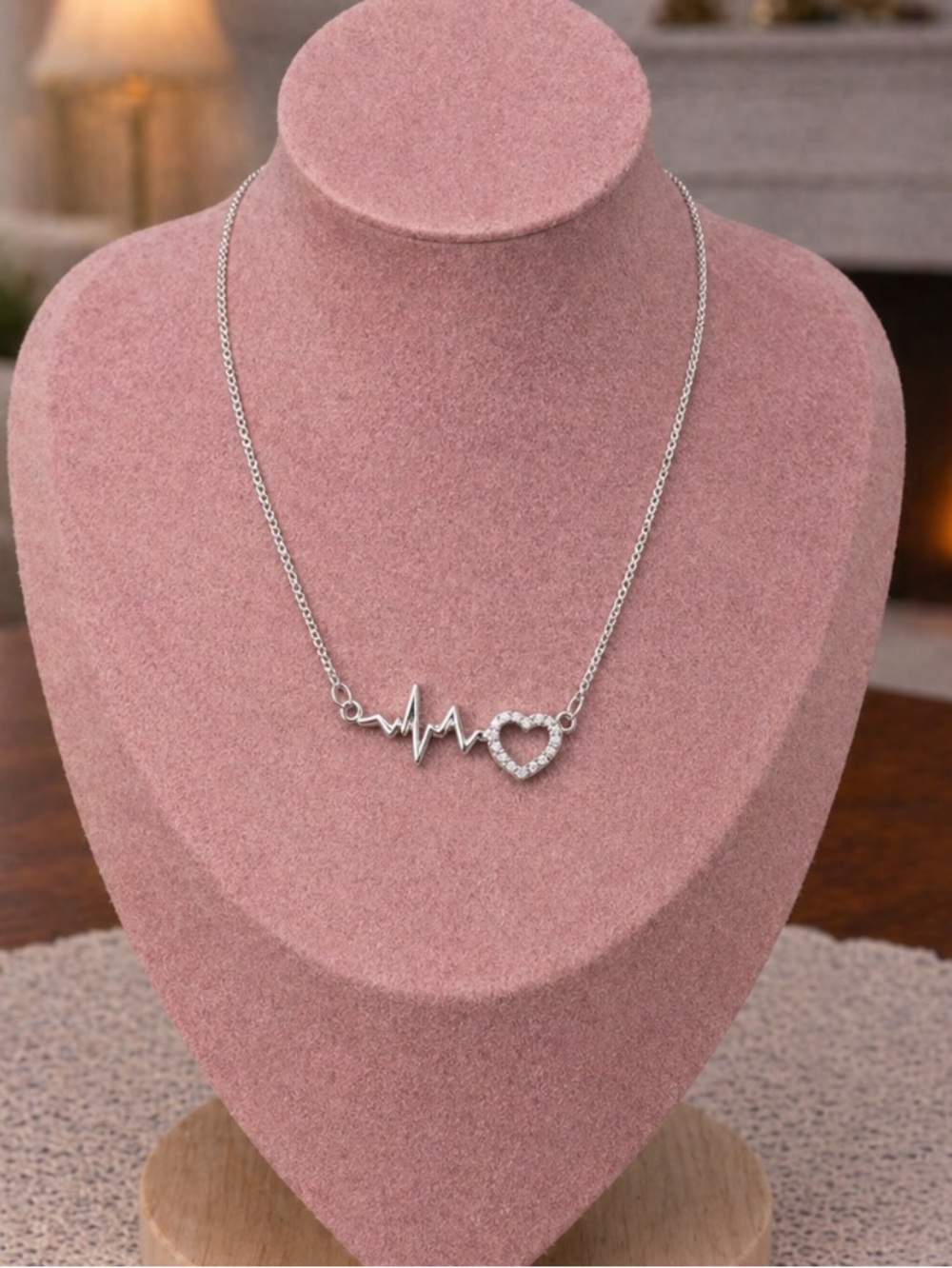 Brand New! Silver Diamond Heartbeat Necklace